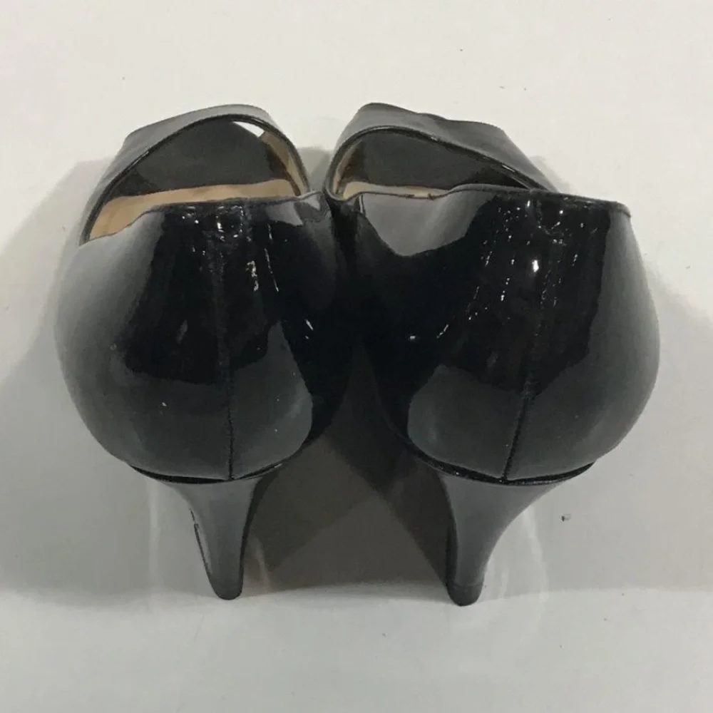Women’s Jimmy Choo Black Patent Wedge Peep-Toe Shoes Size 38.5
